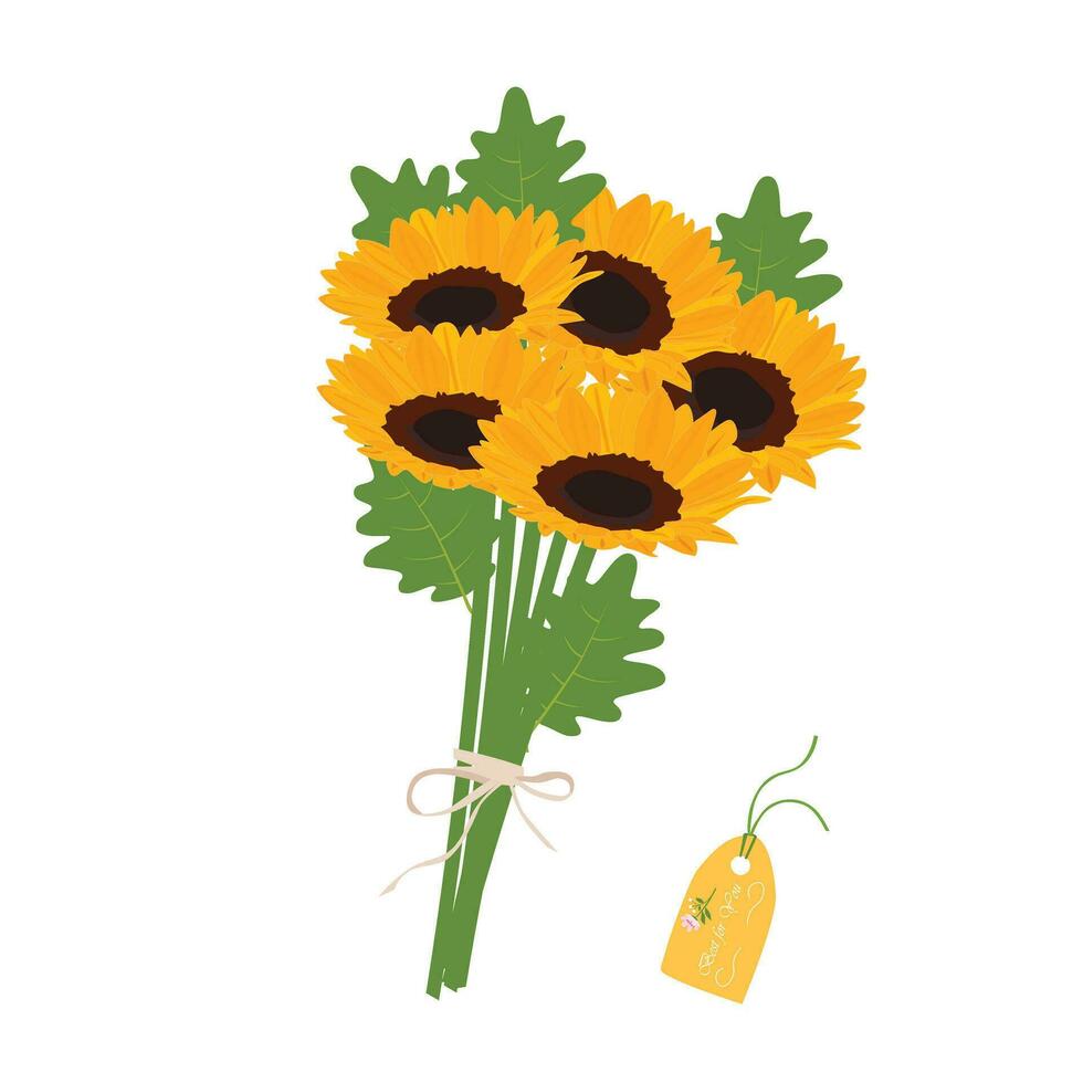 boeket van zonnebloem. zonnebloem boeket vector illustratie. zomer bloem. bloemen boeket verpakt in geschenk papier. geschenk voor speciaal dag, viering dag Leuk vinden verjaardag, leraar dag, Dames dag.