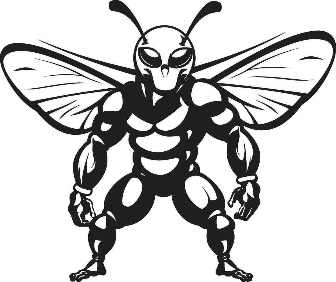 kalmte van de bijenkorf emblematisch horzel logo iconisch agressie in zwart monochroom silhouet vector