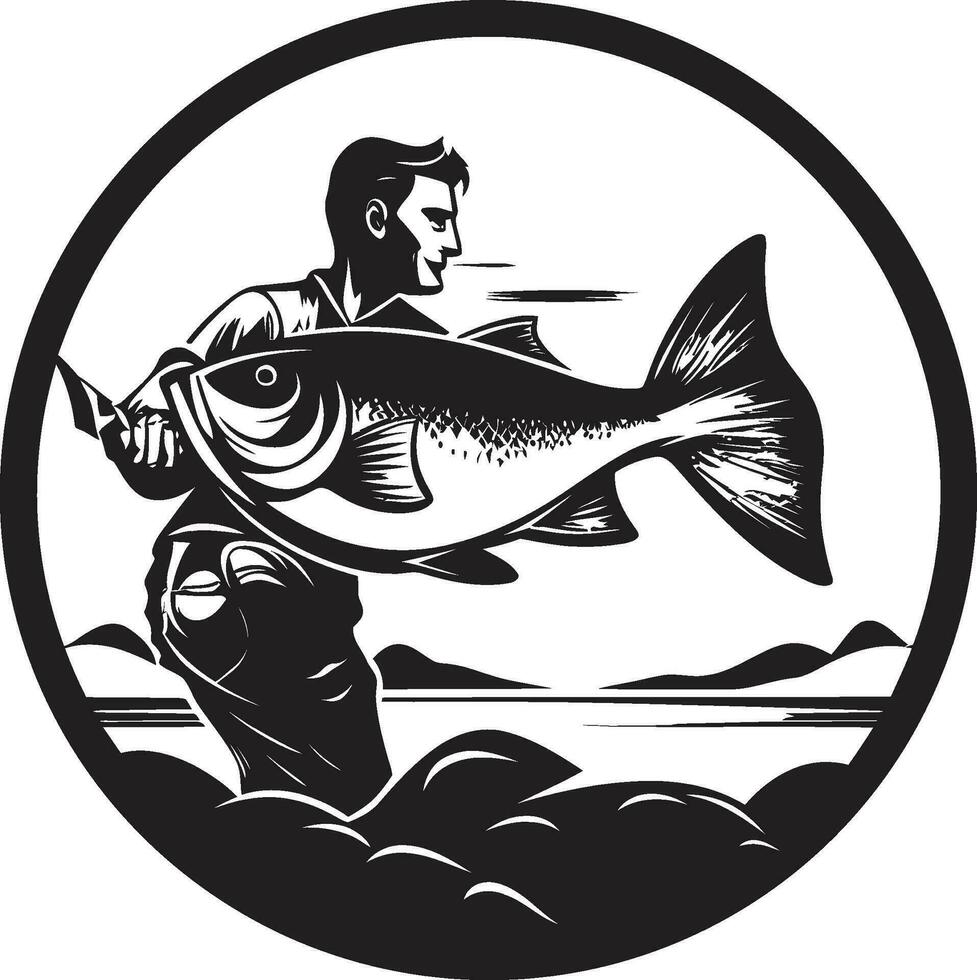 visser logo met zonsondergang reflectie en dankbaarheid visser logo met oceaan achtergrond natuur en kalmte vector