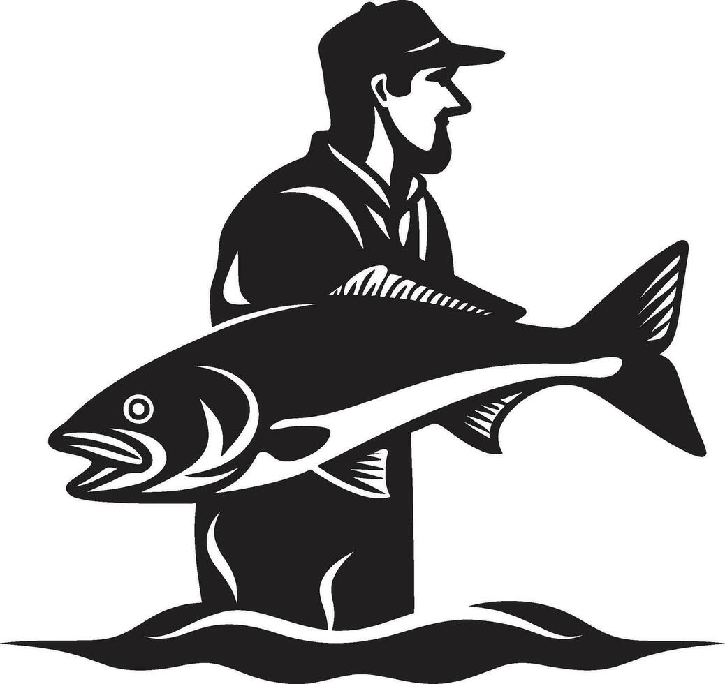 vissers geest logo symbool van sterkte veerkracht en overwinnen uitdagingen vissers hart logo symbool van mededogen vrijgevigheid en liefde van de natuurlijk wereld vector