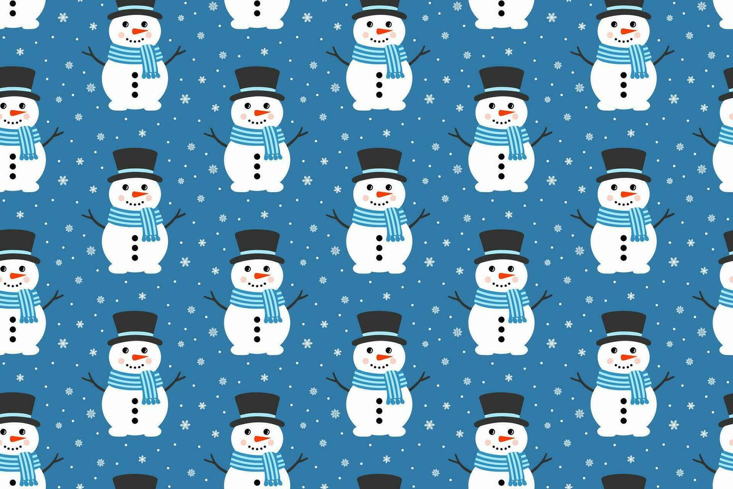 schattig vector sneeuwman naadloos patroon. vallend sneeuwvlokken Aan blauw achtergrond. Kerstmis en nieuw jaar ontwerp