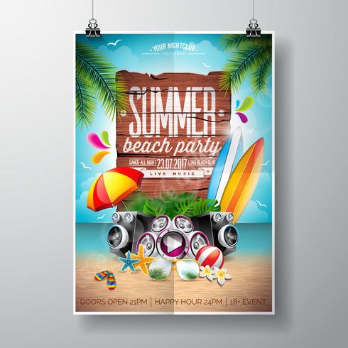 Vector zomer Beach Party Flyer ontwerpen met typografische elementen