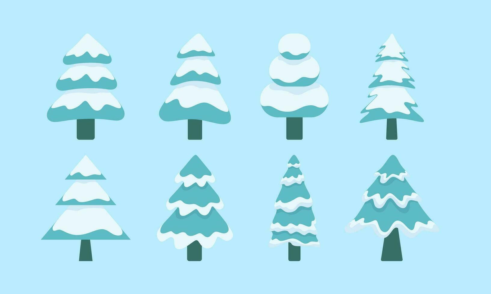 winter bomen, vector geïsoleerd illustratie van bomen, bladeren, Spar bomen, struiken, zon, sneeuw en wolken, winter elementen van natuur naar creëren een landschap