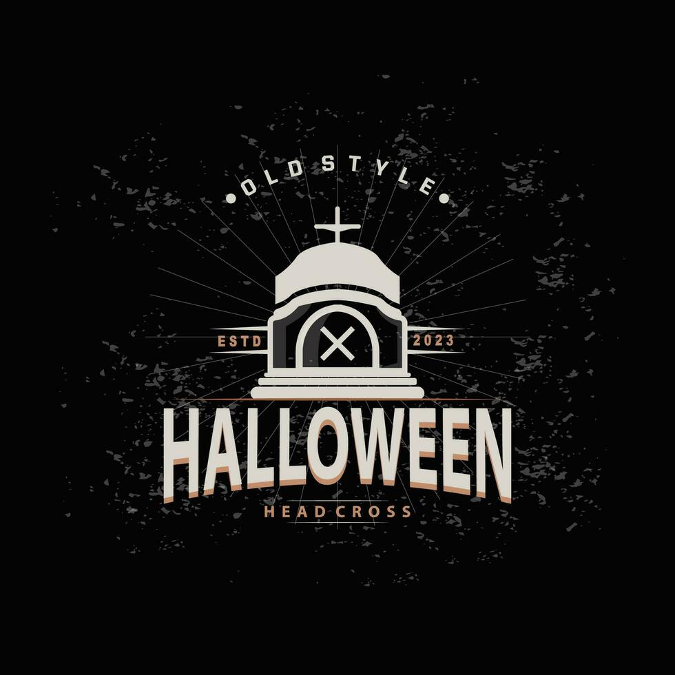 grafsteen logo, graf begraafplaats kruis, gemakkelijk wijnoogst halloween graf ontwerp vector