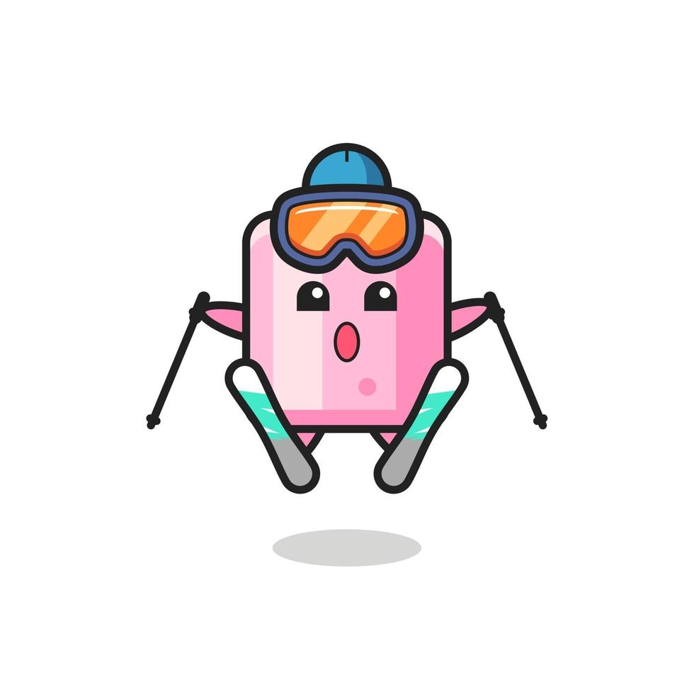 marshmallow-mascottekarakter als skispeler vector