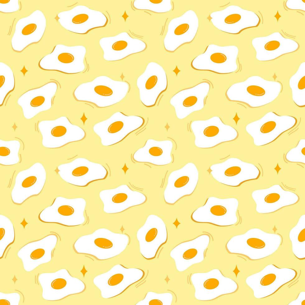 naadloos patroon van zonnig kant omhoog gebakken eieren Aan geel achtergrond voor ontwerp, decoratie, afdrukken, papier inpakken vector