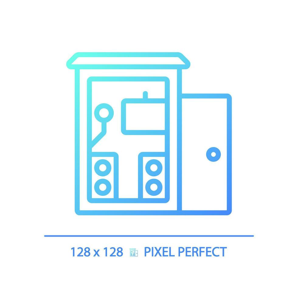 2d pixel perfect helling geluiddicht muziek- studio helling icoon, geïsoleerd vector, geluidsisolatie blauw dun lijn illustratie. vector