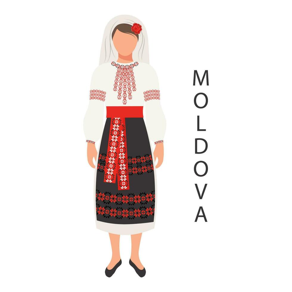 een vrouw in een Moldavisch nationaal traditioneel kostuum. cultuur en tradities van Moldavië. illustratie, vector