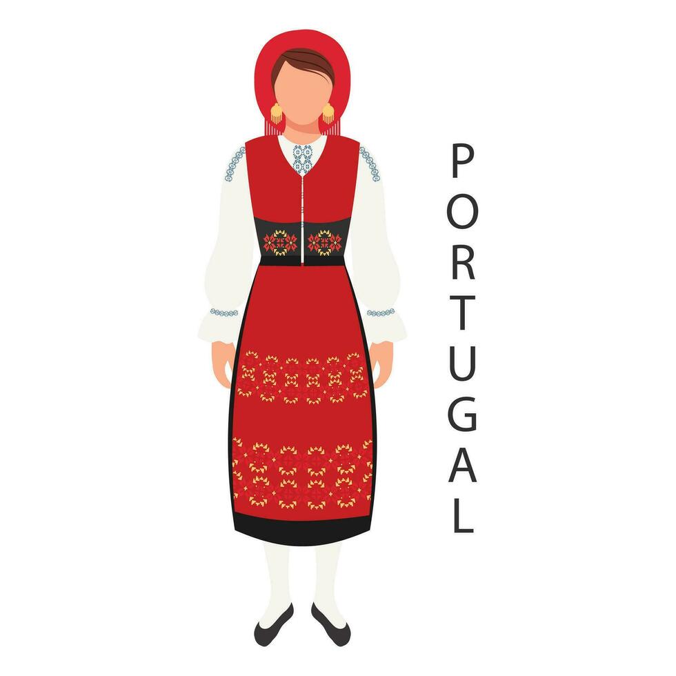 vrouw in Portugees nationaal traditioneel kostuum. cultuur en tradities van Portugal. illustratie, vector