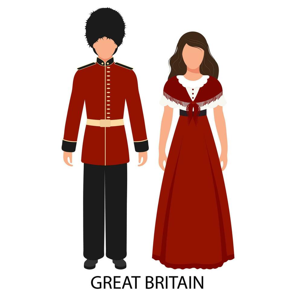 een Mens en een vrouw in Brits volk kostuums. cultuur en tradities van Super goed Brittannië. illustratie, vector