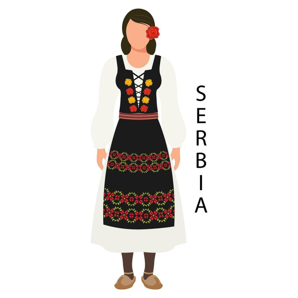 vrouw in Servisch volk retro kostuum. cultuur en tradities van servië. illustratie, vector