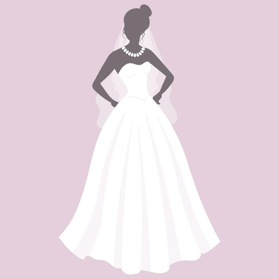 bruid in een bruiloft jurk, silhouet. luxe bruiloft illustratie, sjabloon voor uitnodiging, kaarten. illustratie, vector