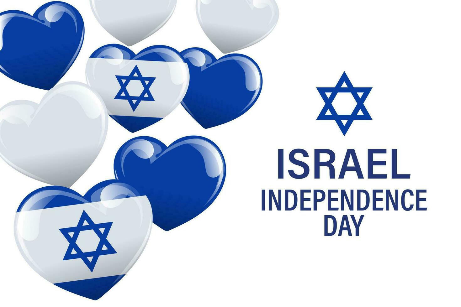 onafhankelijkheid dag Israël. banier met blauw en wit ballonnen harten, Israëlisch vlaggen. illustratie, vector