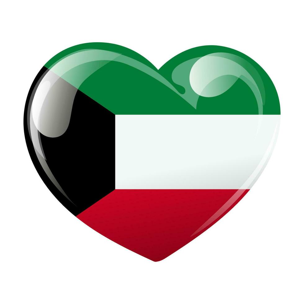 Koeweit vlag in de vorm van een hart. liefde hart met Koeweit vlag. 3d illustratie, vector