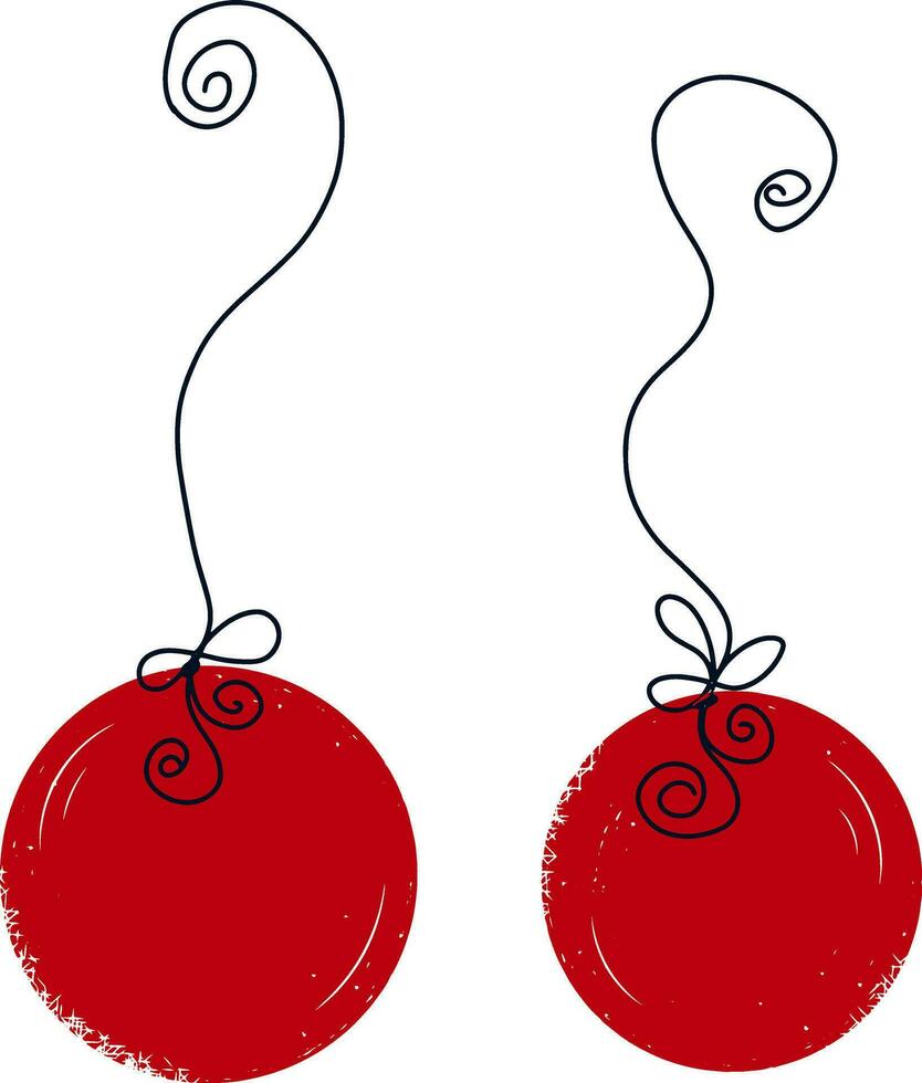 twee rood Kerstmis ballen met wervelingen Aan hen vector