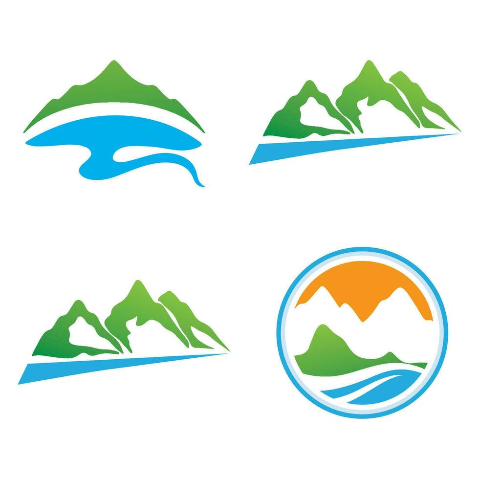 logos van rivieren, kreken, rivieroevers en stromen. rivier- logo met combinatie van bergen en bouwland met concept ontwerp vector illustratie sjabloon.