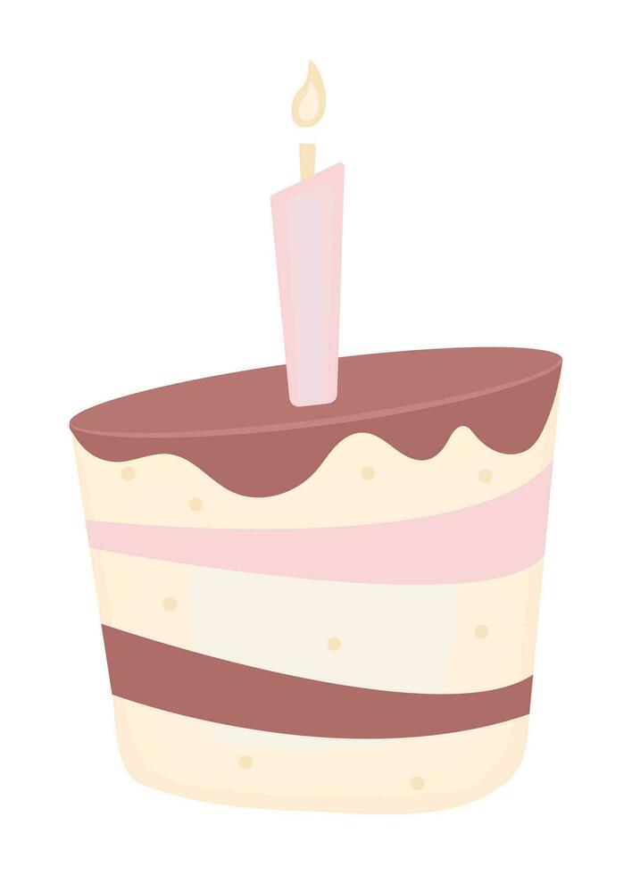 smakelijk kleur verjaardag taart met een kaars, schattig biscuit met room en chocola glazuur vector