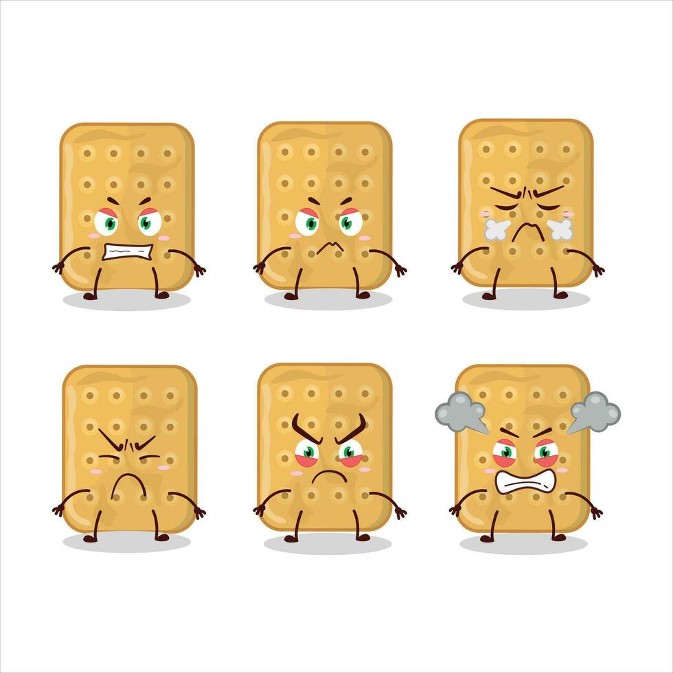 biscuit tekenfilm karakter met divers boos uitdrukkingen vector