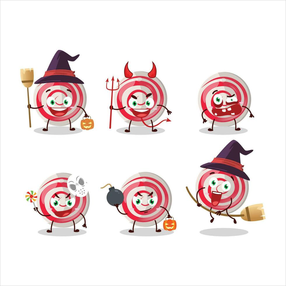 halloween uitdrukking emoticons met tekenfilm karakter van spiraal wit snoep vector