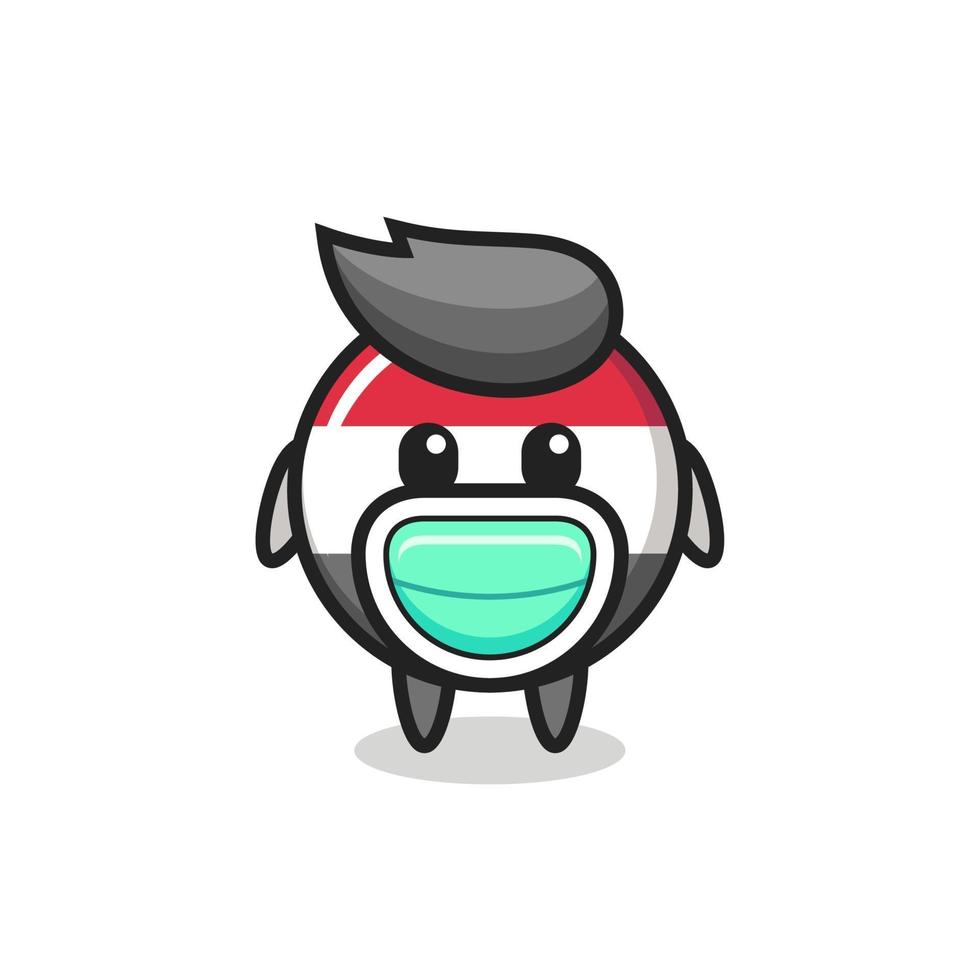 schattige jemen vlag badge cartoon met een masker vector