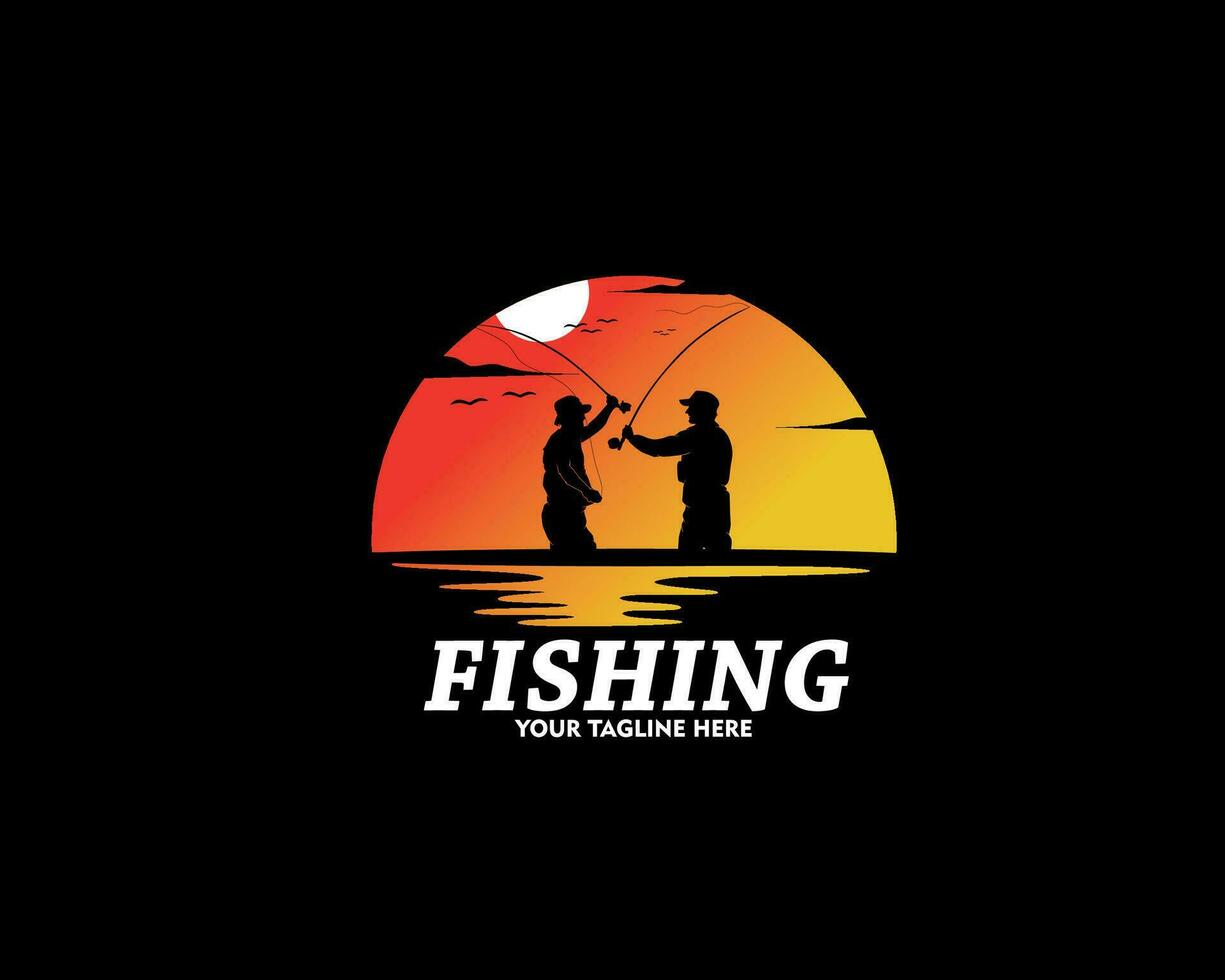 zee visvangst logo ontwerp silhouet vector