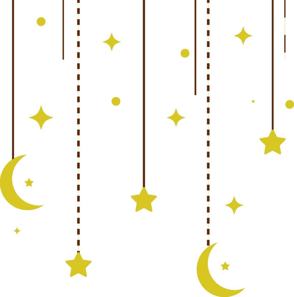 maan en sterren bungelend vlaggedoek slinger silhouet vector