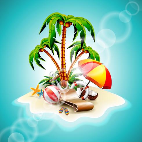 Vectorillustratie op een thema van de de zomervakantie met paradijseiland vector