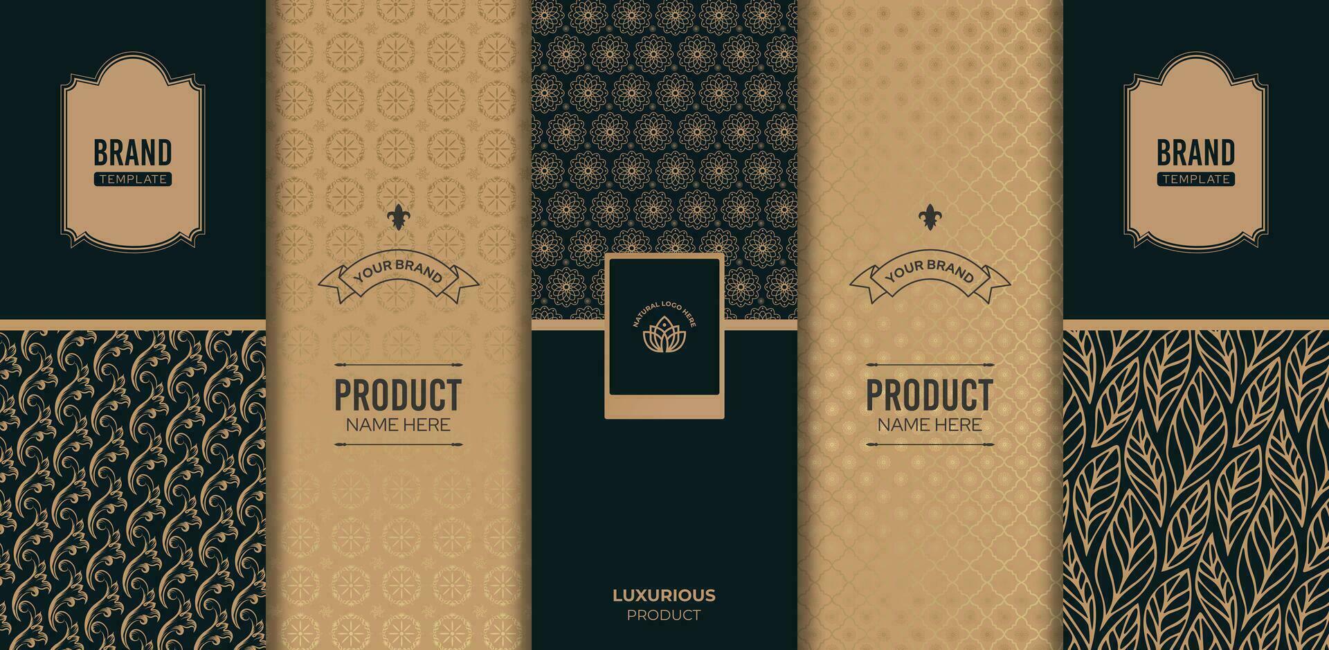 luxe verpakking ontwerp reeks met goud en zwart patronen vector