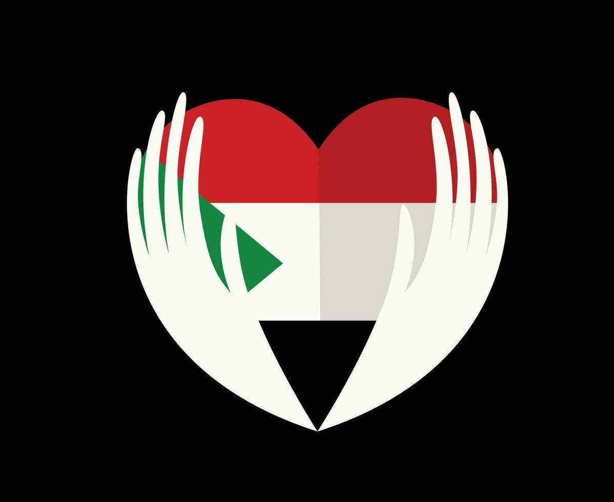Soedan vlag hart embleem met handen midden- oosten- land icoon vector illustratie abstract ontwerp element