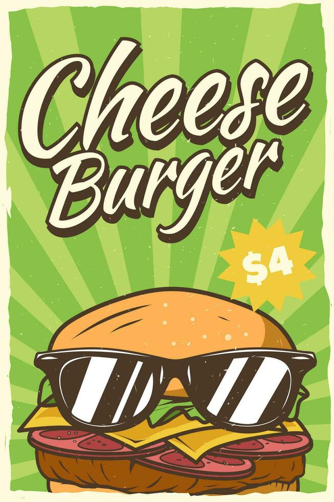 kaas hamburger wijnoogst portret poster vector
