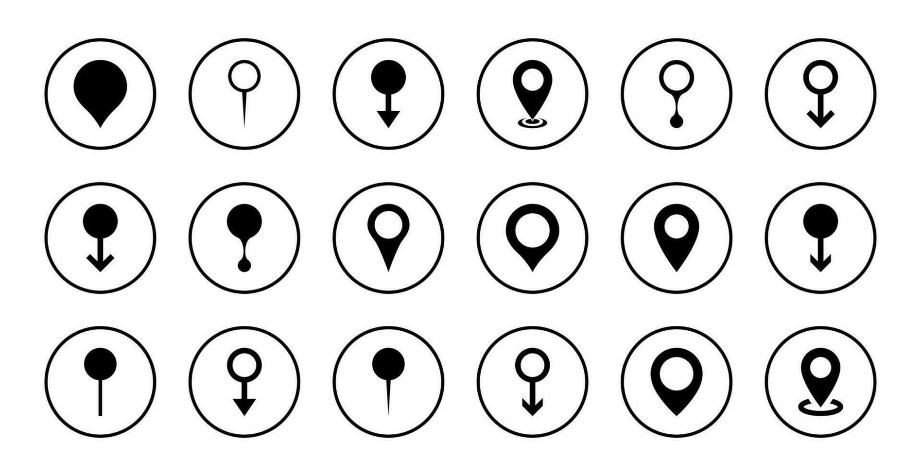 navigatie pin, plaats markeerstift icoon vector reeks verzameling in cirkel lijn