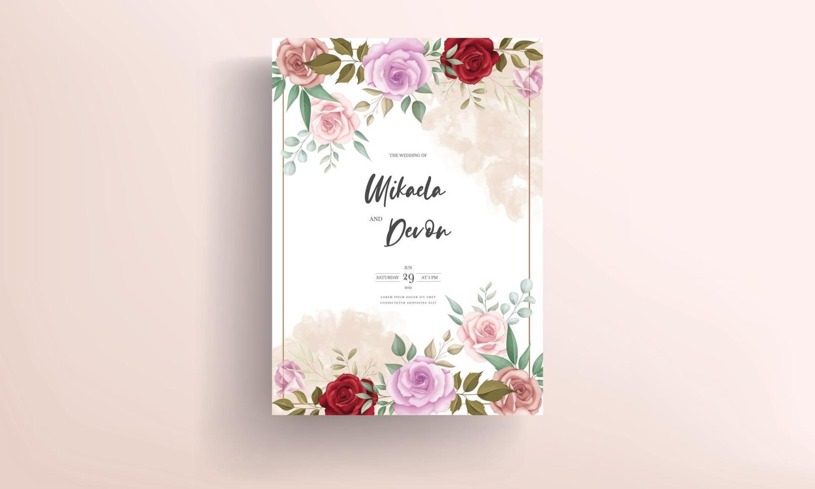 handgetekende delicate bloemen bruiloft uitnodigingskaart vector