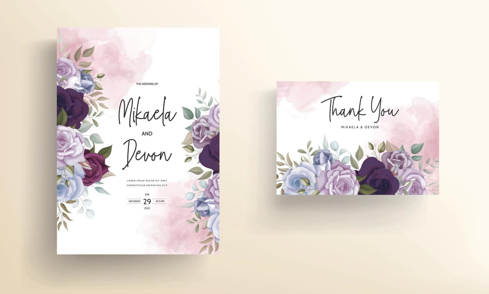 handgetekende delicate bloemen bruiloft uitnodigingskaart vector