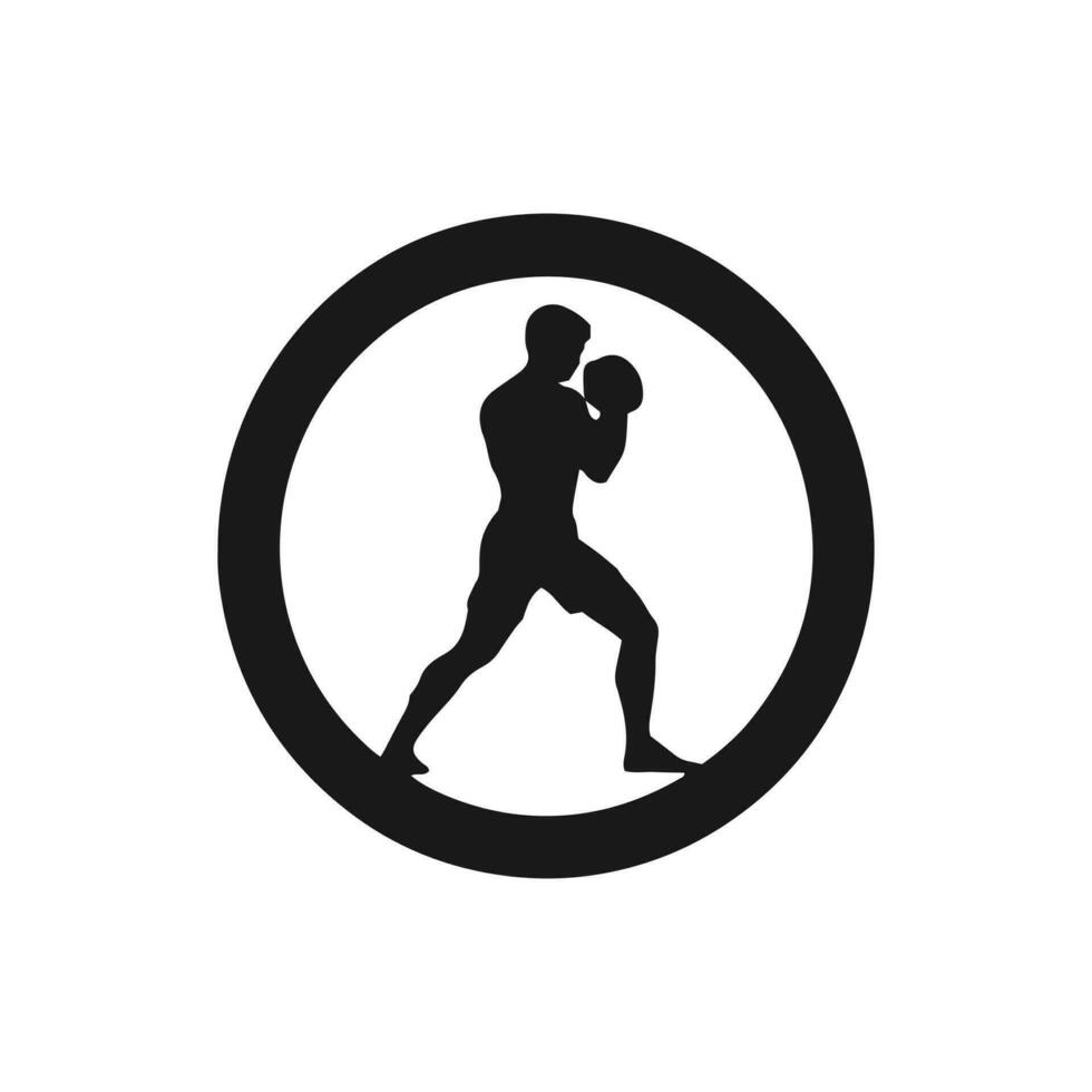 logo van Mens icoon vector silhouet geïsoleerd ontwerp in cirkel bodybuilder, Sportschool concept zwart vector