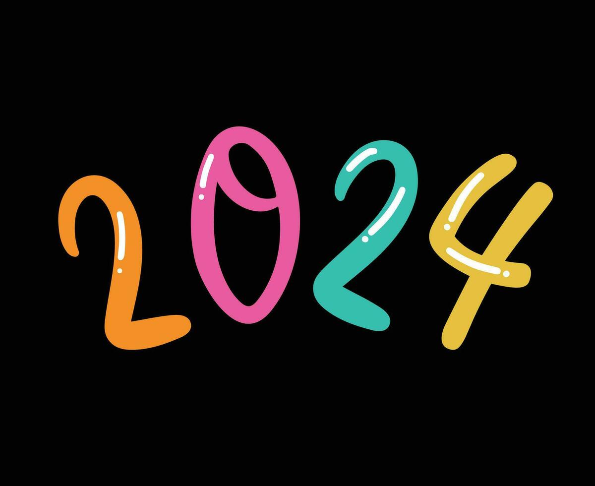 2024 nieuw jaar vakantie ontwerp veelkleurig abstract vector logo symbool illustratie met zwart achtergrond