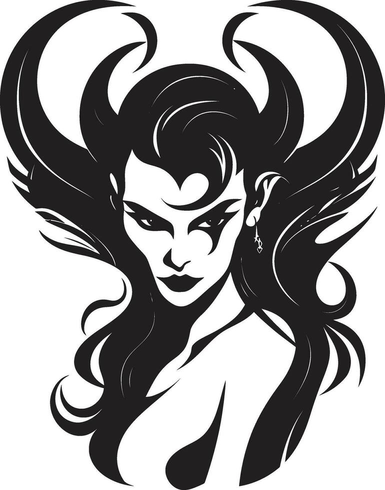 elegant duivels charme betoverend demon in zwart sensueel betovering zwart logo met aanlokkelijk demon vector