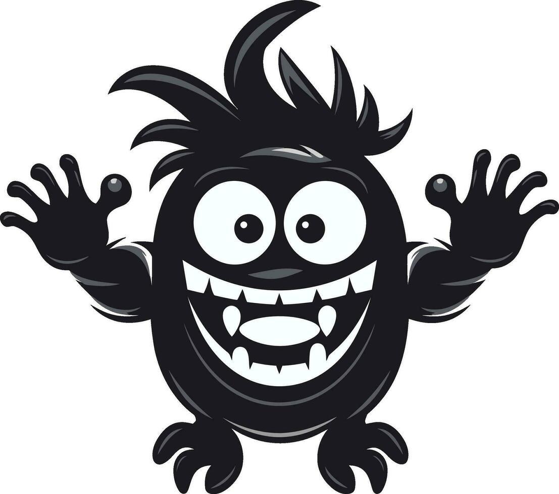 monsterlijk kunstenaarstalent zwart embleem met tekenfilm schepsel monster magie zwart logo ontwerp met icoon vector