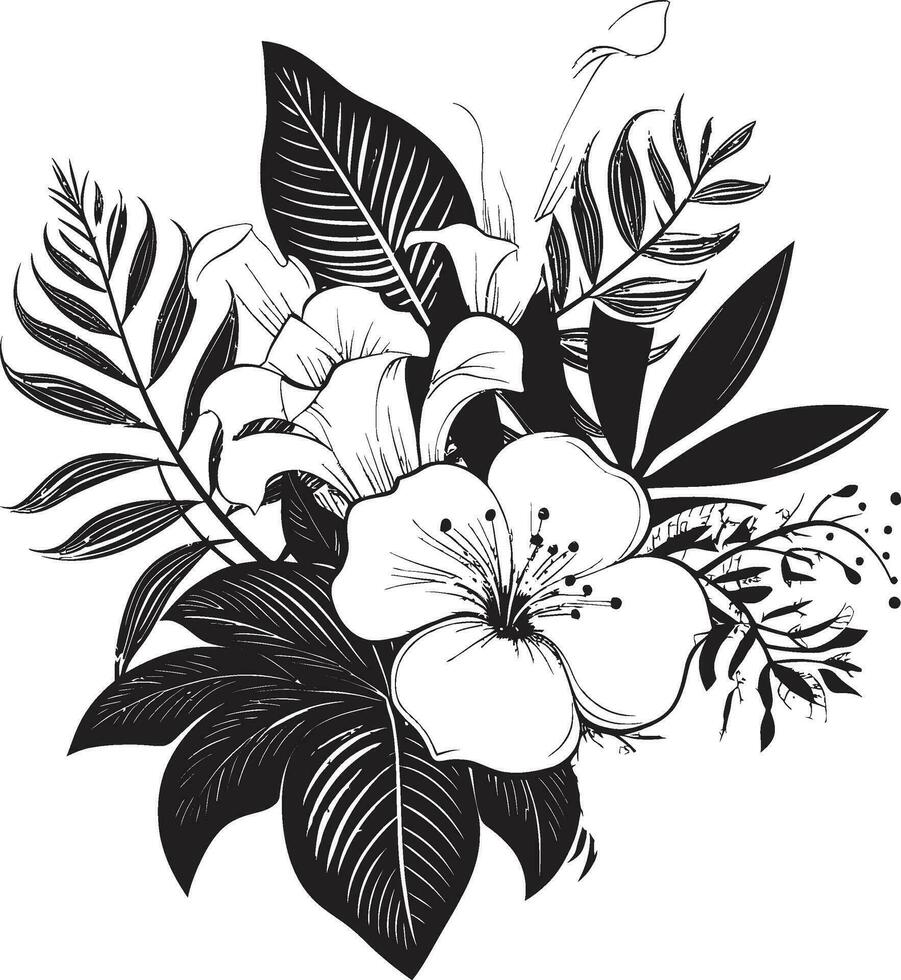 majestueus oerwoud botanisch bloemen logo embleem bloemen elegantie in monochroom zwart vector icoon