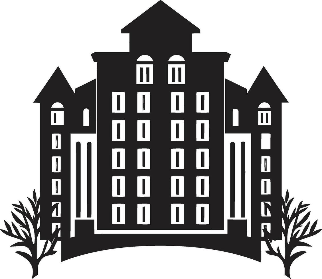stedelijk elegantie appartement gebouw logo icoon iconisch torenhoog structuur zwart logo ontwerp vector