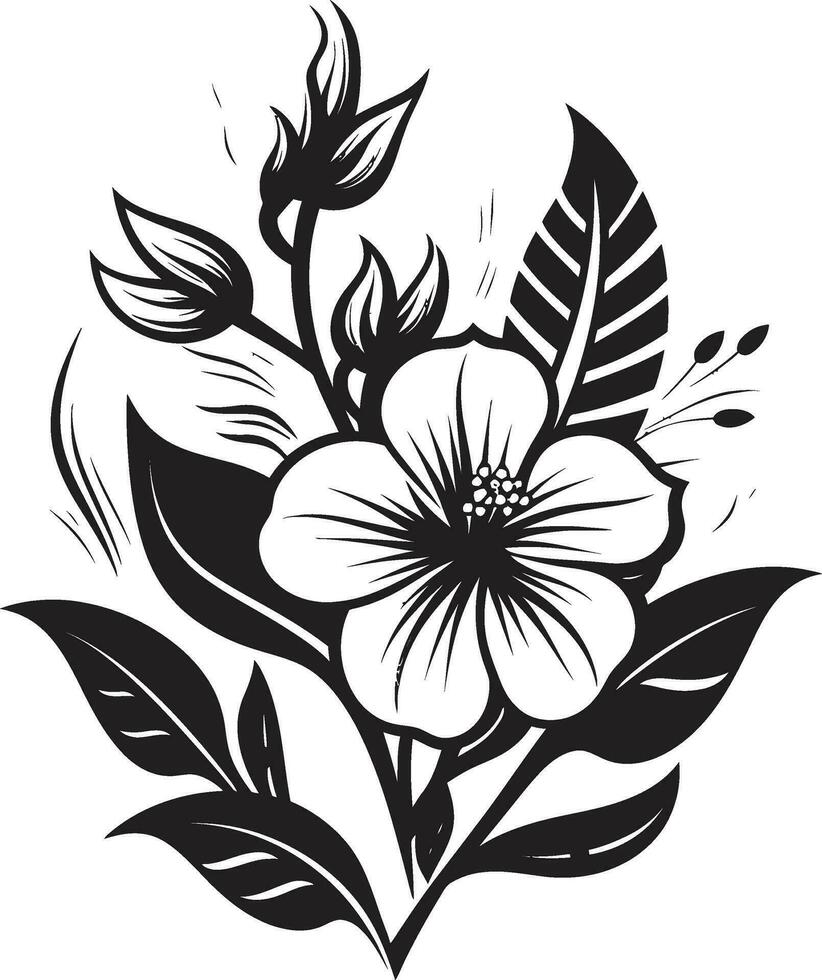 majestueus oerwoud botanisch bloemen logo embleem bloemen elegantie in monochroom zwart vector icoon