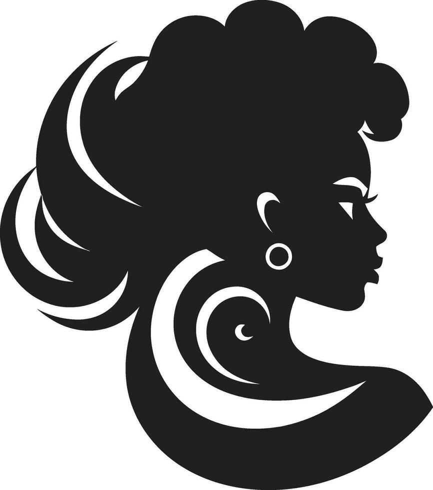 subtiel charme zwart logo met vrouwtjes gezicht in monochroom gebeeldhouwd schoonheid zwart vrouw gezicht embleem in monochroom vector