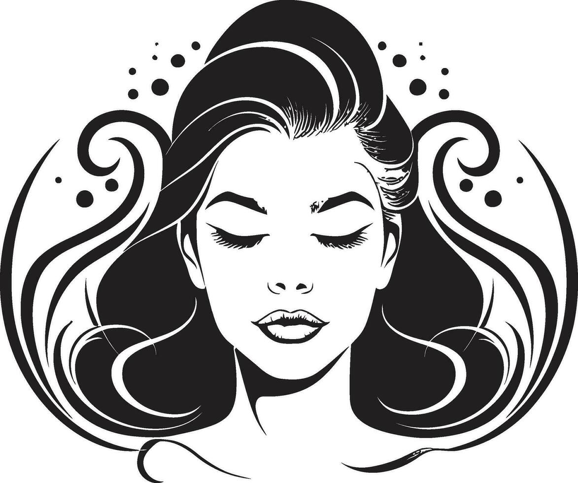 empowerment charme zwart logo van een dames gezicht raadselachtig genade vector icoon met vrouw gezicht