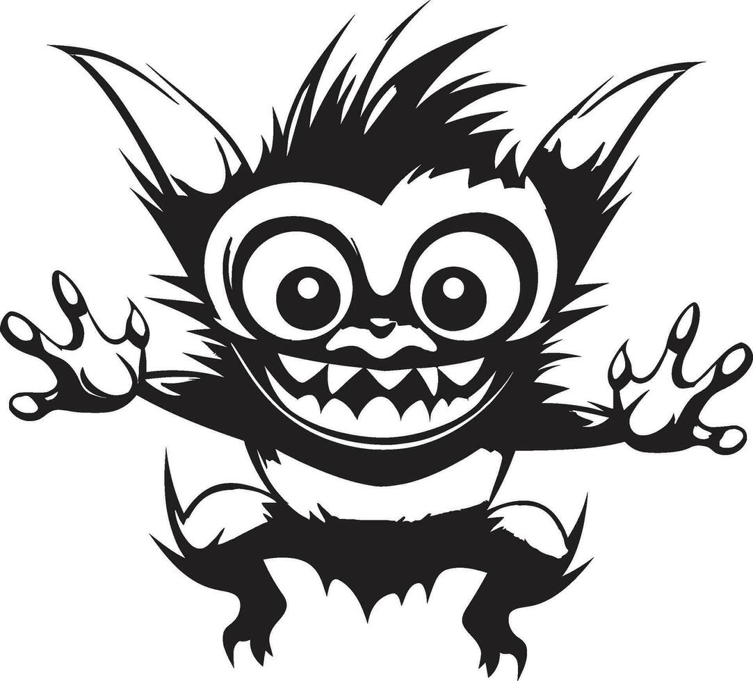 zwart en stoutmoedig tekenfilm monster vector symbool iconisch schepsel tekenfilm monster in zwart logo