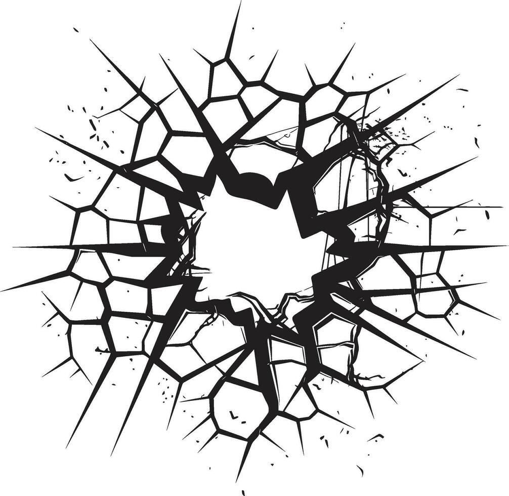 spannend gevolg onthuld zwart logo met gebroken muur avontuurlijk kunst vector icoon in zwart