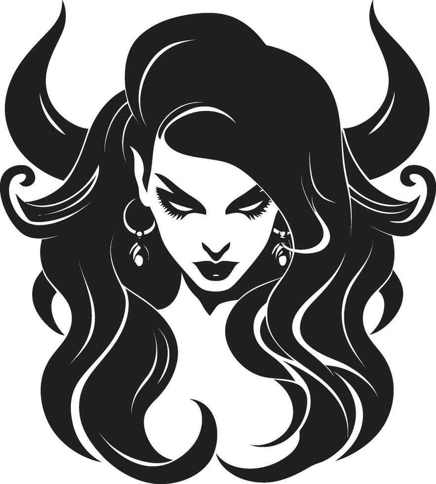 iconisch verleidster ontketend zwart embleem ontwerp zwart en verleidelijk duivels demon vector