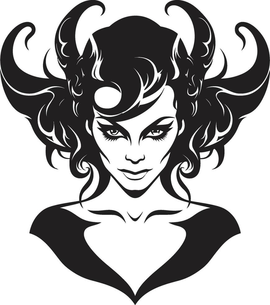 elegant duivels charme zwart demon icoon in vector sensueel verleidster onthuld mooi vrouw demon