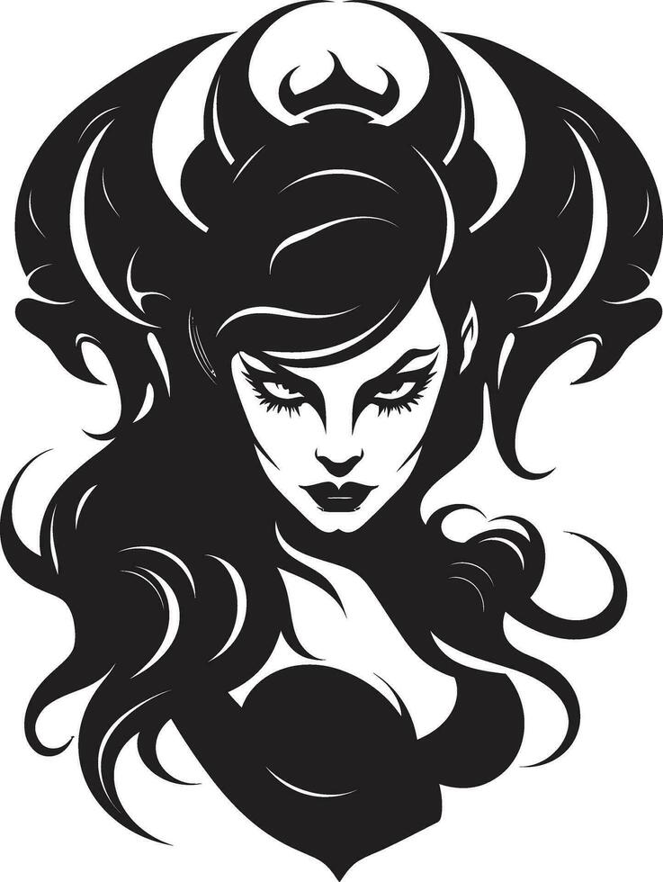 vector kunstenaarstalent opnieuw gedefinieerd donker verleidster logo elegant duivels charme betoverend demon in zwart