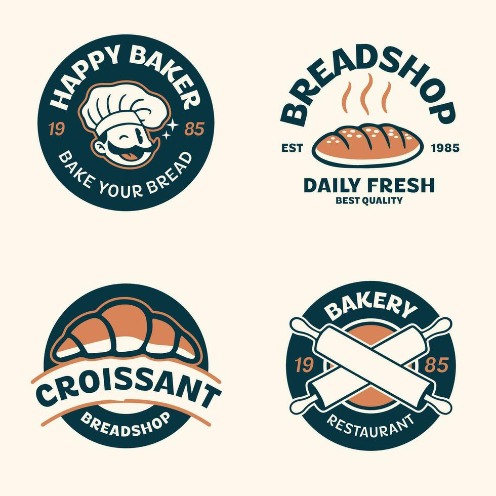 reeks van bakkerij logo badges en etiketten in wijnoogst retro stijl vector