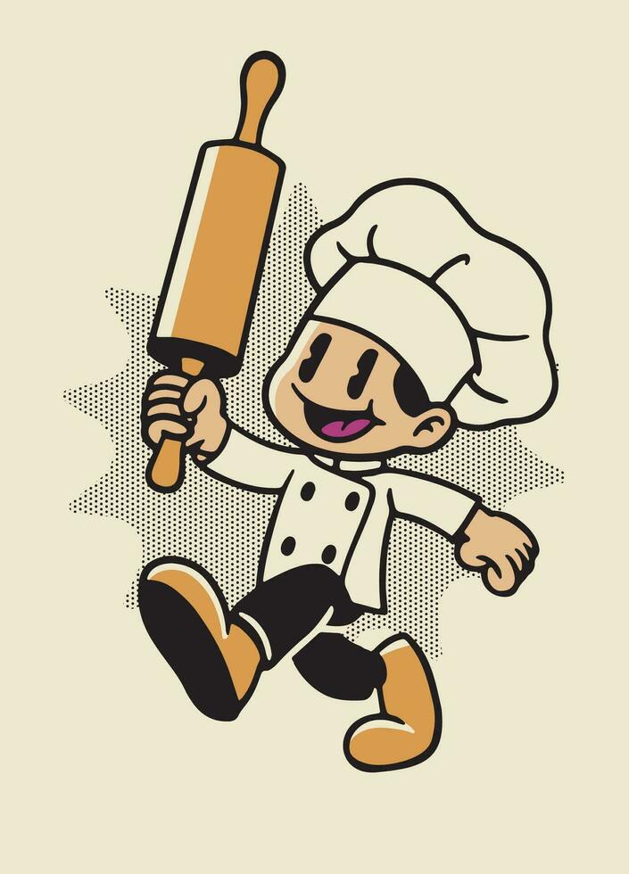 tekenfilm bakker mascotte karakter wijnoogst retro vector