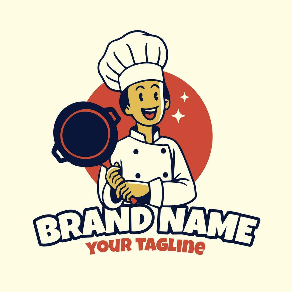 retro chef logo tekenfilm illustratie vector